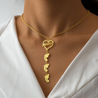 Collar de Mamá Personalizado con Pies de Bebé 1-10 Colgantes