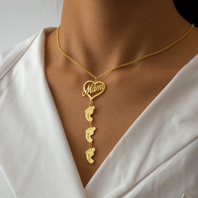 Collar de Mamá Personalizado con Pies de Bebé 1-10 Colgantes