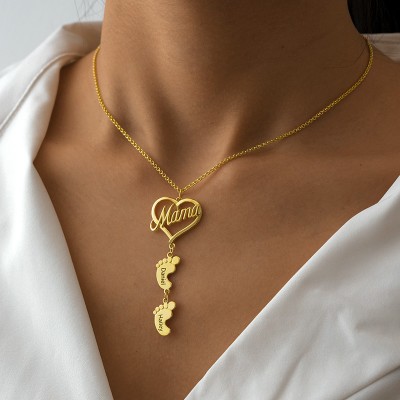 Collar de Mamá Personalizado con Pies de Bebé 1-10 Colgantes