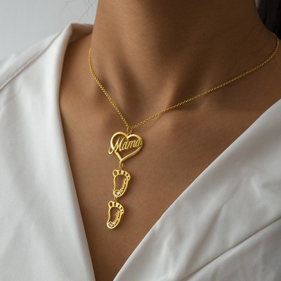 Collar de Mamá Personalizado con Pies de Bebé 1-10 Colgantes