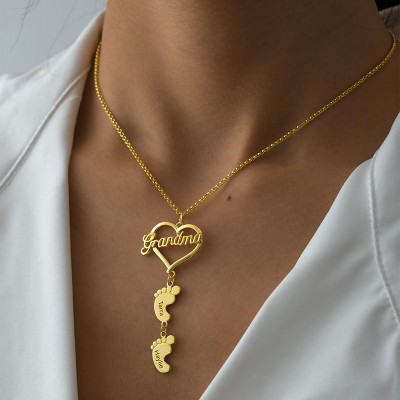 Collar de Mamá Personalizado con Pies de Bebé 1-10 Colgantes