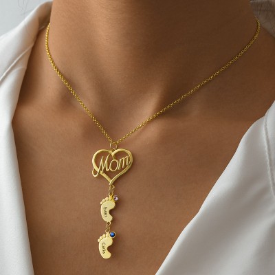 Collar de Mamá Personalizado con Pies de Bebé 1-10 Colgantes