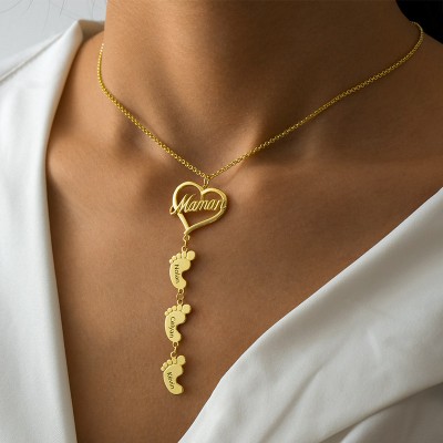 Collar de Mamá Personalizado con Pies de Bebé 1-10 Colgantes
