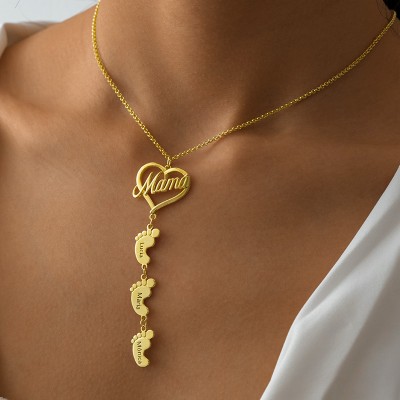 Collar de Mamá Personalizado con Pies de Bebé 1-10 Colgantes