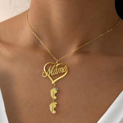 Collar de Mamá Personalizado con Pies de Bebé 1-10 Colgantes