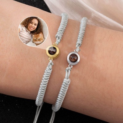 Pulsera con dije de proyección fotográfica conmemorativa de cuerda trenzada personalizada, regalo familiar de Navidad para mamá, papá y abuela