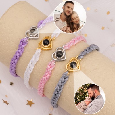 Pulsera de pareja con proyección de fotos de corazón personalizada, regalo de San Valentín para novio, regalo de aniversario para él