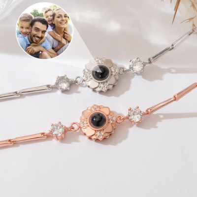 Pulsera personalizada de proyección de fotos de girasol para mujer, regalo de aniversario para esposa, regalo del día de San Valentín para ella