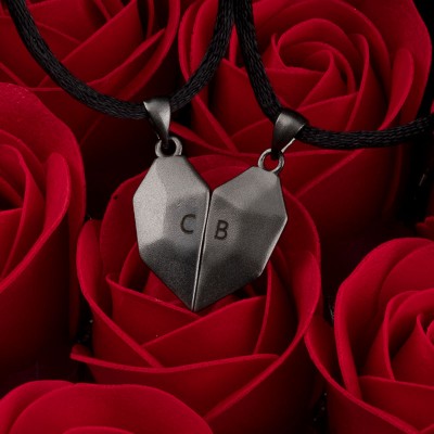 Collar de corazón de patchwork magnético personalizado de 2 piezas