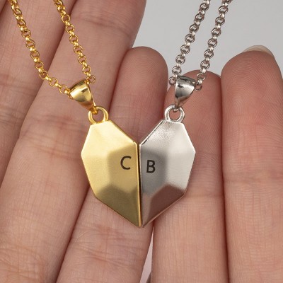 Collar de corazón de patchwork magnético personalizado de 2 piezas