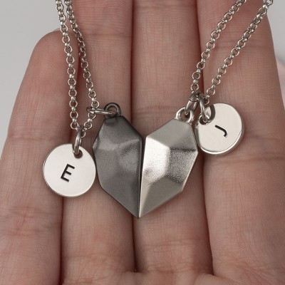 Collar de corazón de patchwork magnético personalizado de 2 piezas