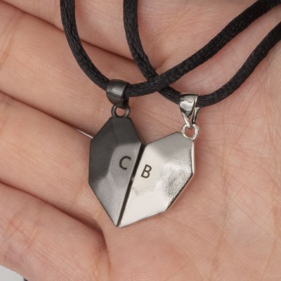 Collar de corazón de patchwork magnético personalizado de 2 piezas