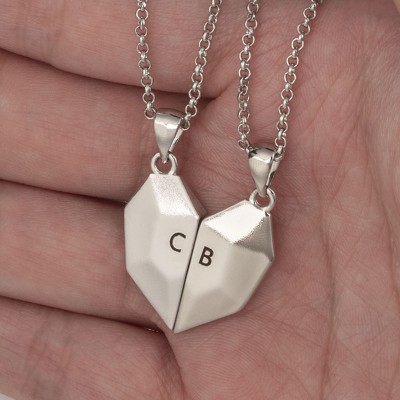 Collar de corazón de patchwork magnético personalizado de 2 piezas