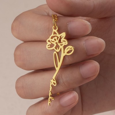 Collar con nombre de flor de nacimiento