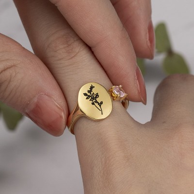 Anillo de sello de flor de nacimiento hecho a mano personalizado