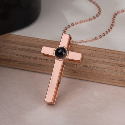 Collar de proyección de fotos conmemorativo de cruz personalizado para hombre con imagen en el interior de los regalos del Día del Padre