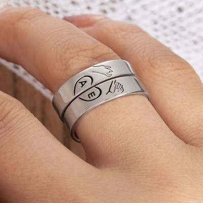 Juego de anillos para parejas con inicial apilable de corazón Pinky Swear personalizado