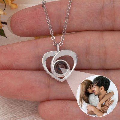 Collar personalizado de proyección de fotos de mascotas con forma de corazón, regalo de Navidad para ella