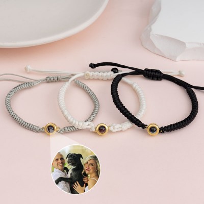 Pulsera personalizada con dije de proyección de fotos conmemorativa de cuerda trenzada con imagen en el interior, regalos de aniversario de Navidad para la madre