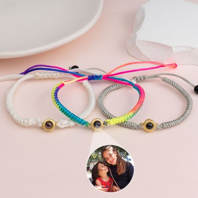 Pulsera de proyección de fotos conmemorativa de cuerda trenzada personalizada con imagen en el interior, regalo para parejas, aniversario