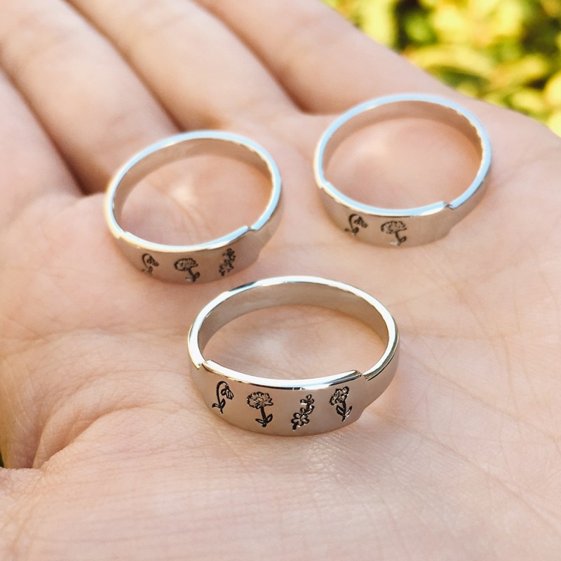 Anillo de flor de nacimiento familiar personalizado hecho a mano de plata 925 Adorlla Mexico